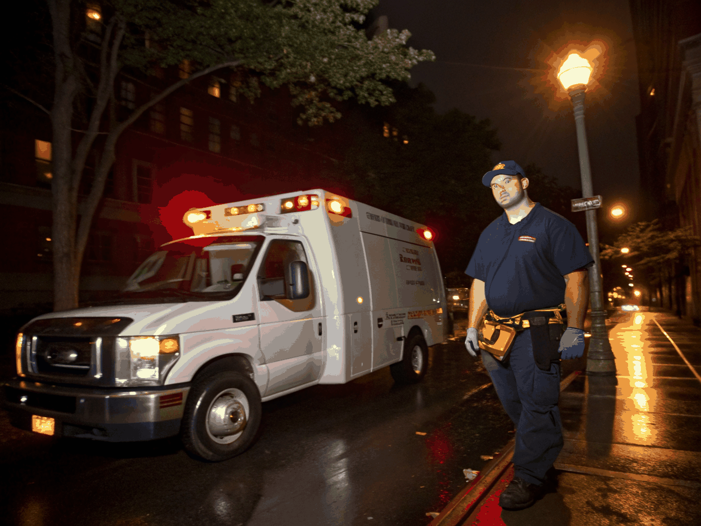 Riverdale 24/7 emergency plumbing technician arriving with service truck at night
