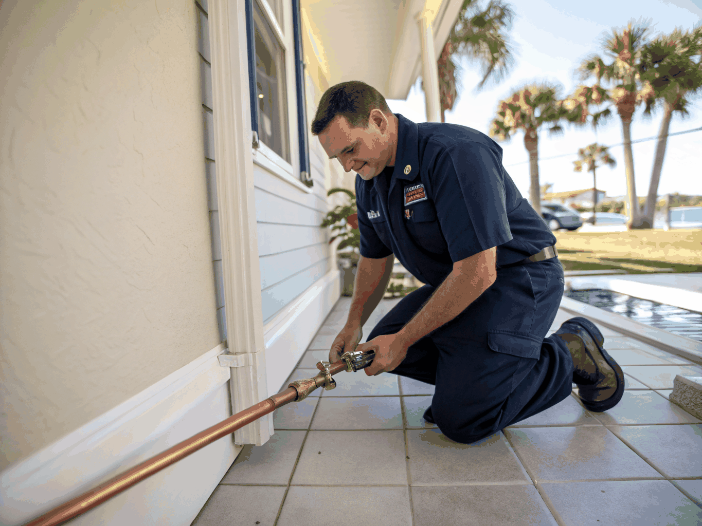 Professional plumbing technician servicing residential system in Jonesboro, Georgia