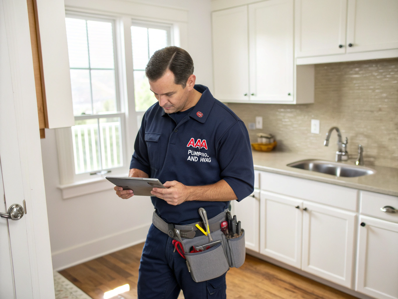 Riverdale Plumbing Pros technician inspecting residential plumbing equipment